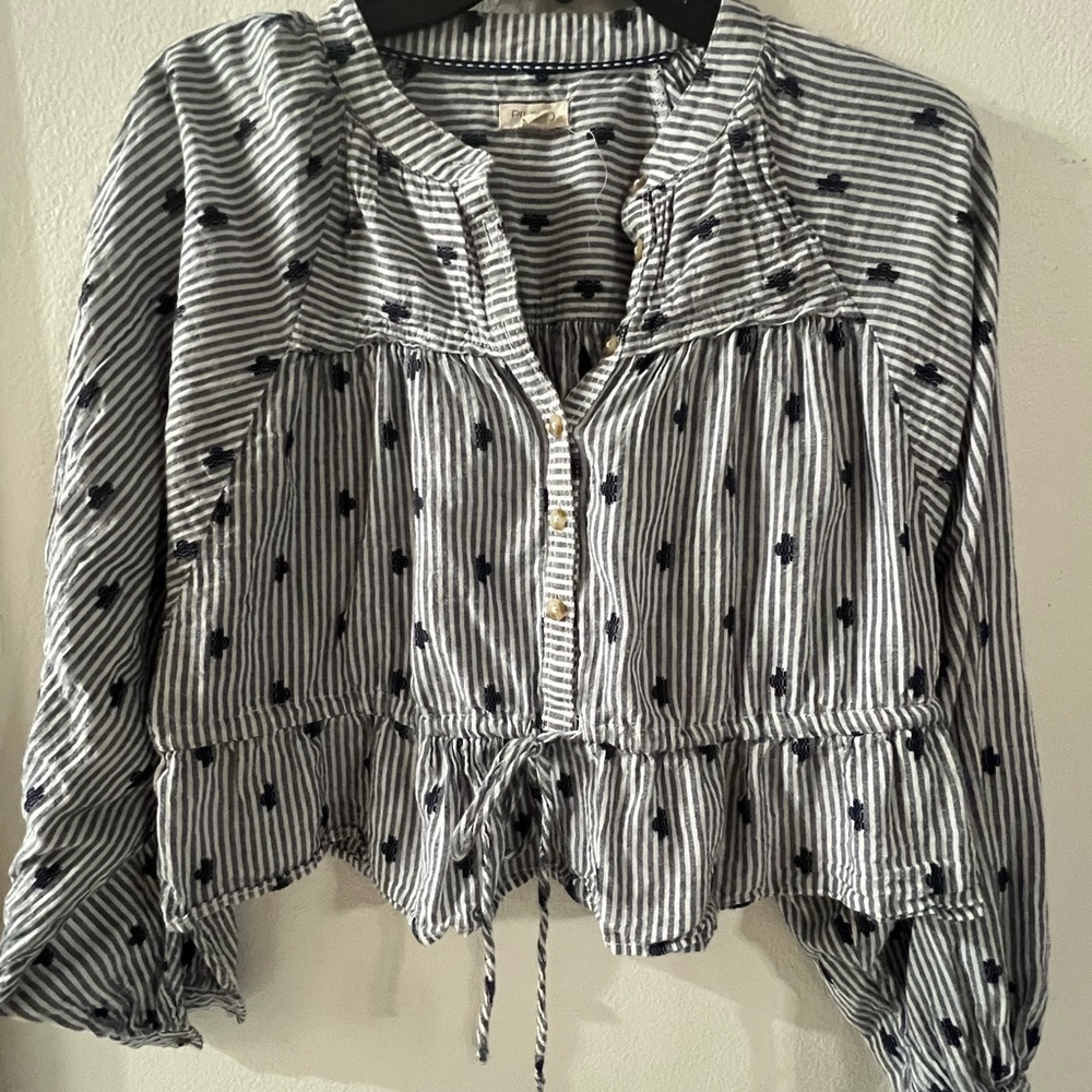 Anthropologie Striped Navy Blouse